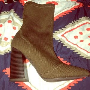 Olive fabric sock bootie
